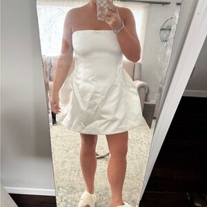 Abbey mini dress- Babyboo fashion- Strapless White A-Line Mini Dress